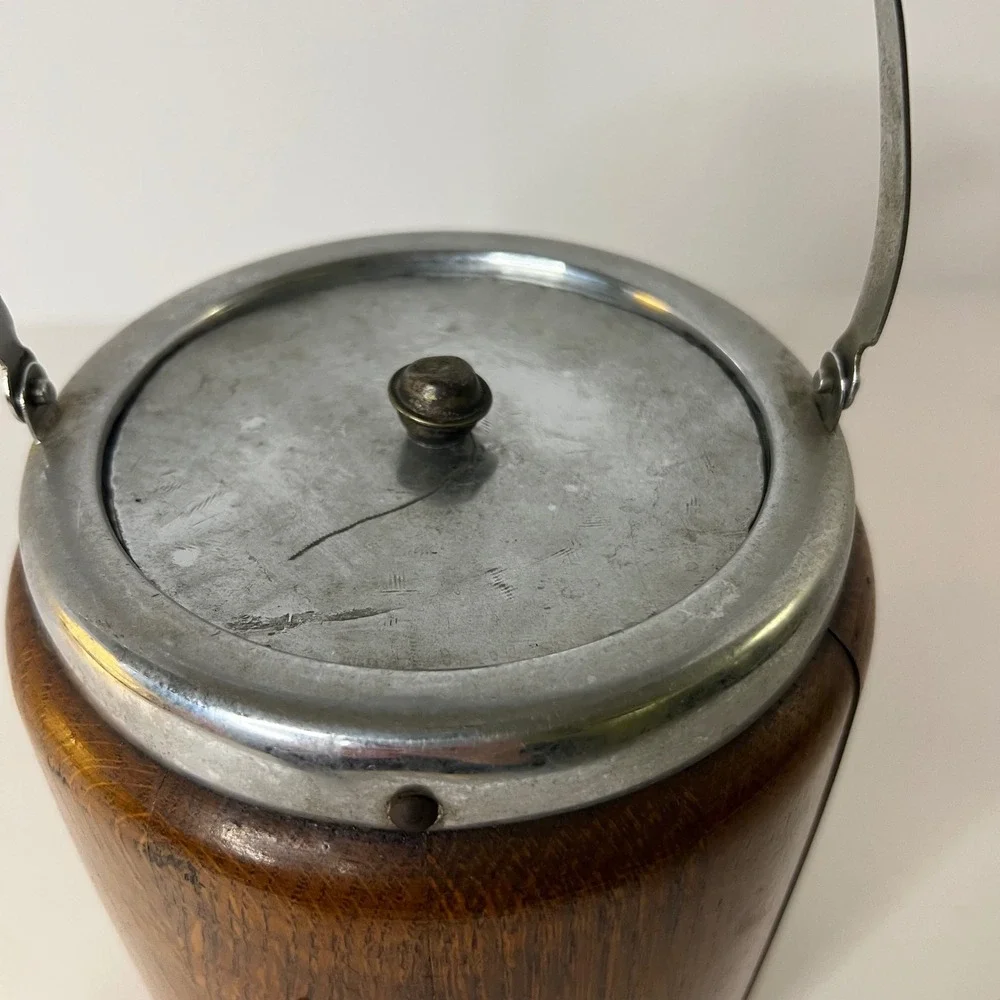 Antique Circa 1900 English Oak & Celtic‎ Silver Plate Biscuit Barrel Lid Handle